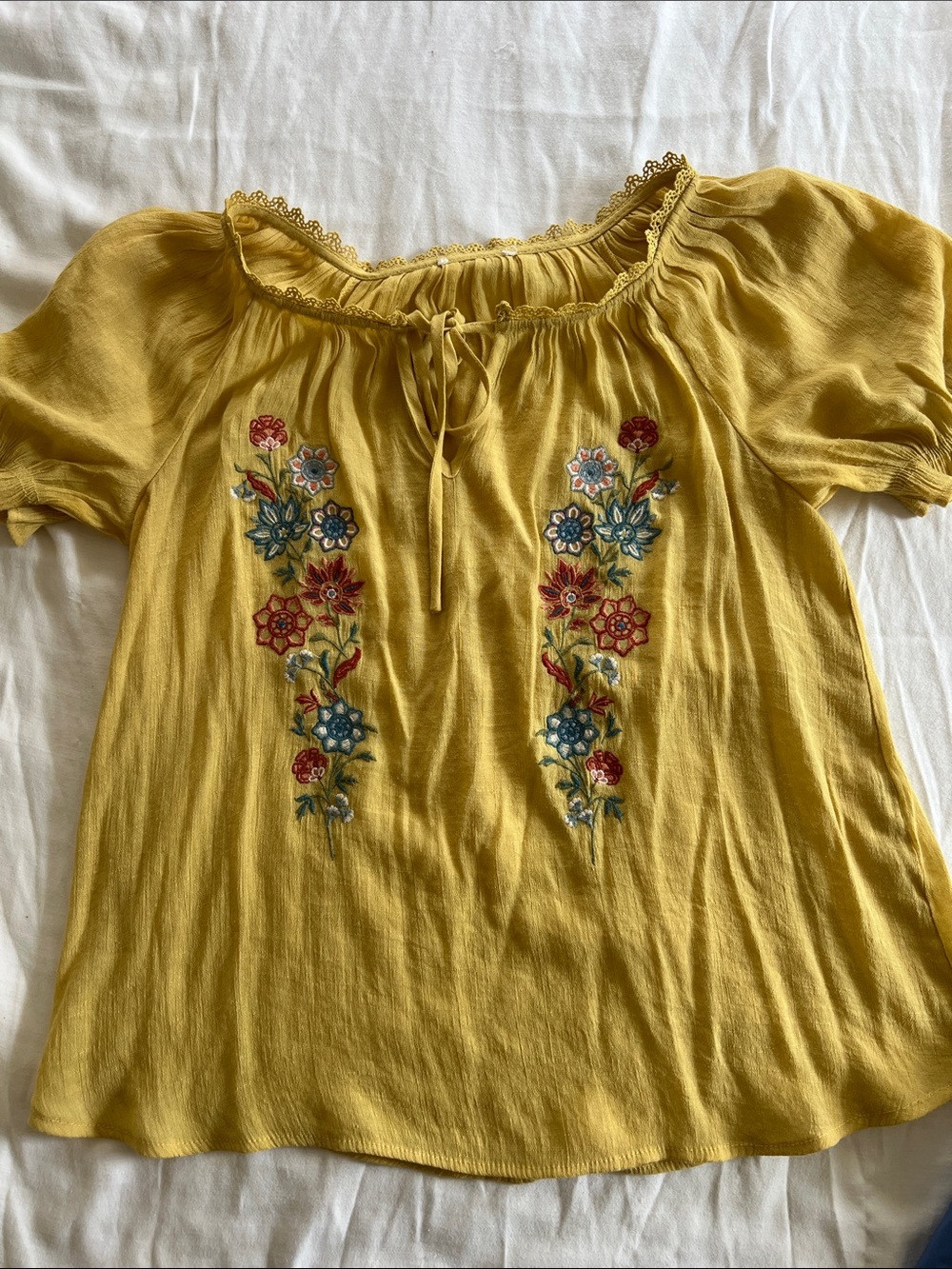 Embroidered Yellow Peasant Top - Women